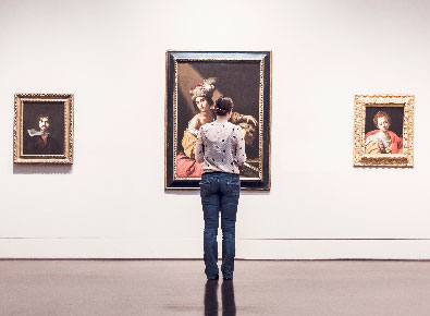 Woman in art gallery